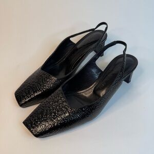 1017 ALYX 95M Crocodile Embossed Leather Black Slingback Heels